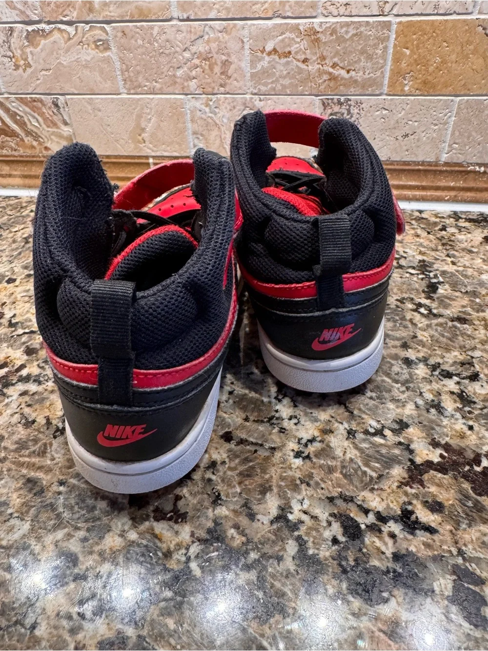 Size 1. Nike Kids Red and Black High-Top Sneakers with Strap